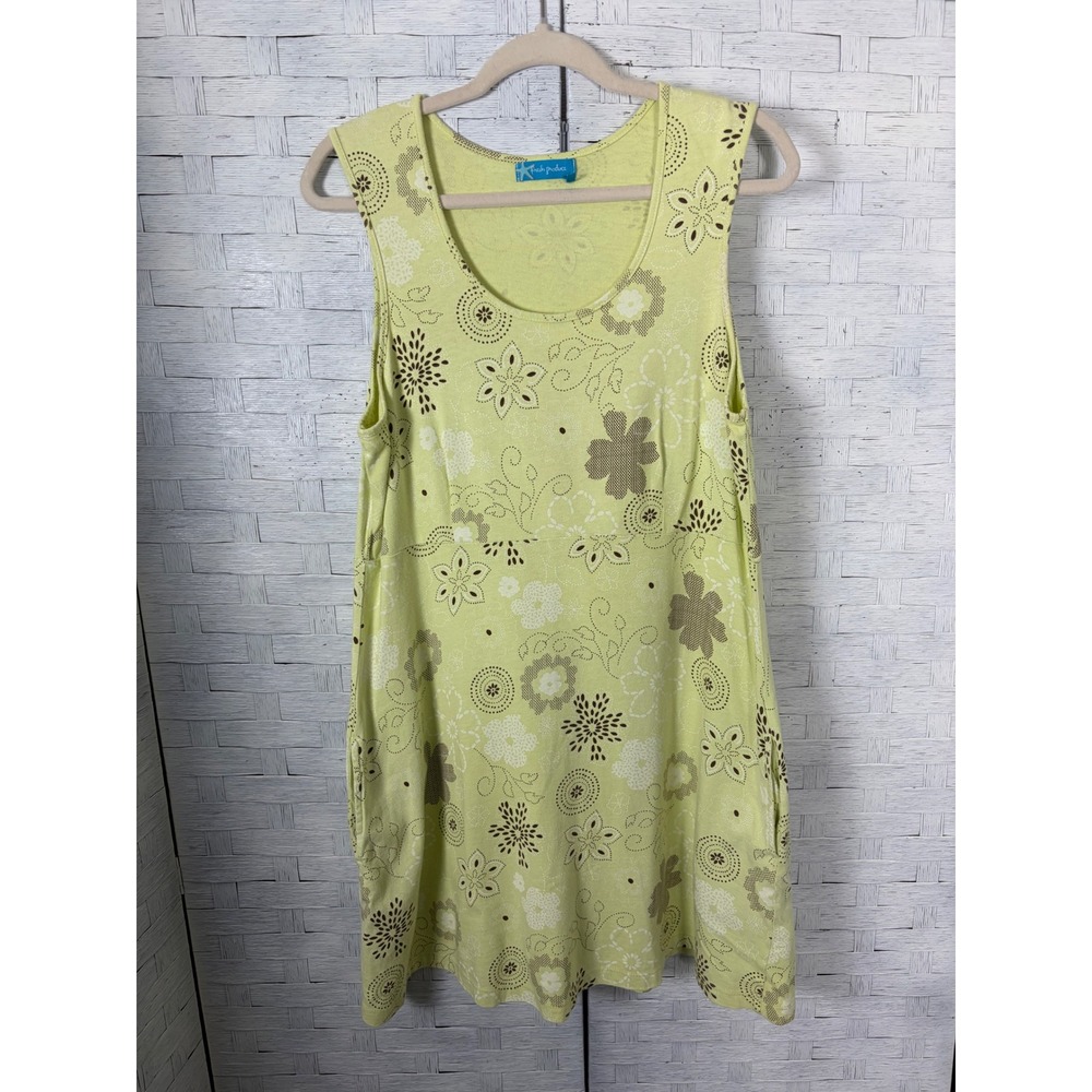 Fresh‎ Produce Womens Sun Dress mini Yellow Floral Sleeveless Pocket Made in USA